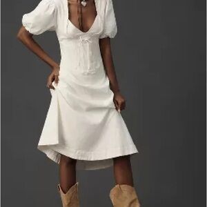 Maeve Cream Puff Sleeve Sweetheart Midi Dress